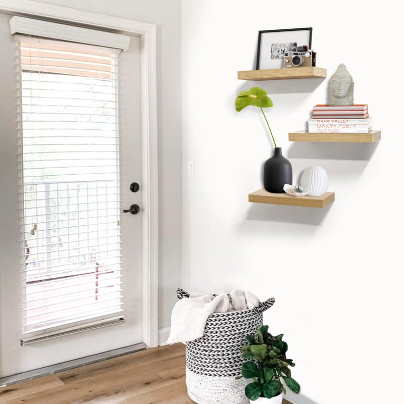 AH-DECOR AHDECOR Floating Shelves, Wall Mounted Set of 3 Rustic Wooden Ledge Shelves Decorative for Bedroom, Office, Kitchen, Living Room - Sleek Design, Sturdy and Easy to Install - Image 5